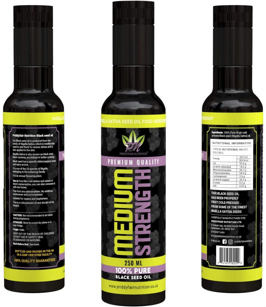 Black Seed Oil Nigella Sativa Cold Pressed HIGH STRENGTH 100% Pure Comes with a Free Sachet Raw Wild Forest Honey Pure